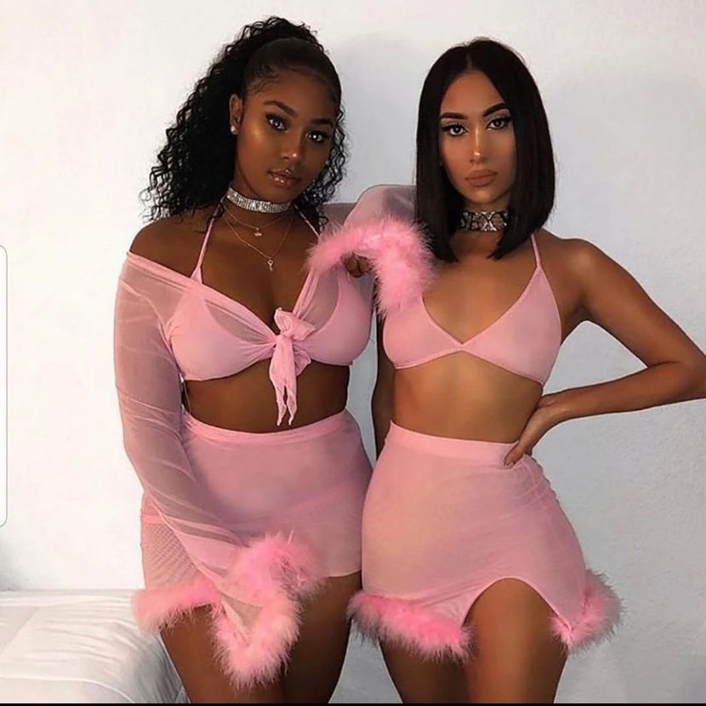 Pink mesh cover up